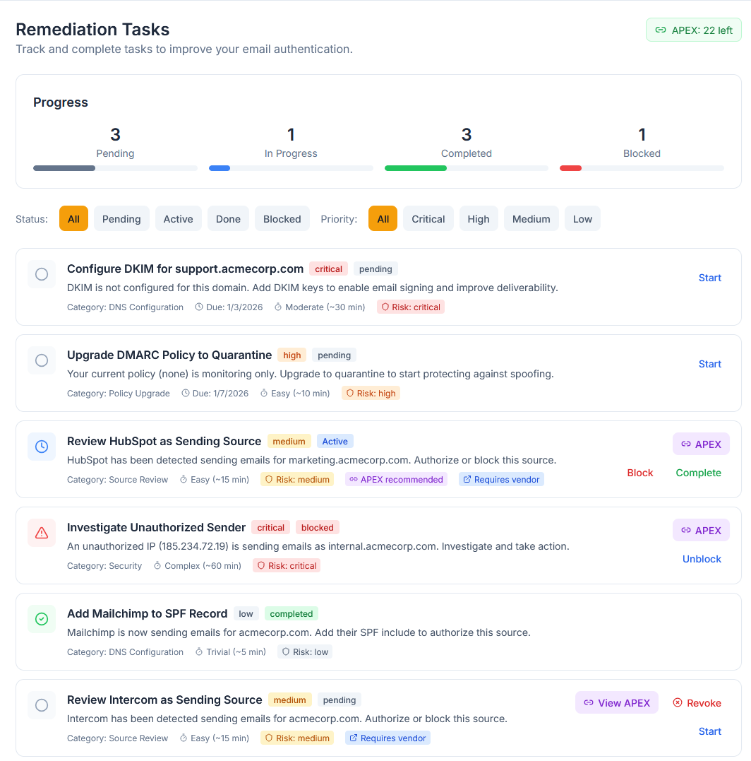 Remediation task with copy-paste DNS record field
