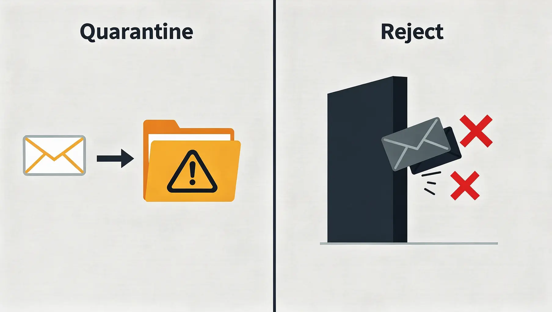 DMARC quarantine versus reject policy comparison